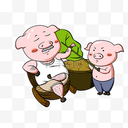 手绘猪年创意小猪人物插画