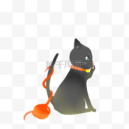 猫的铃铛图片_黑色的宠物猫咪插画