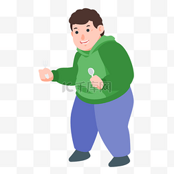 胖胖的男孩图片_可爱卡通手绘开心胖胖的绿衣男孩