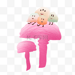 笑脸图片_红色的两个小蘑菇上的小生物设计