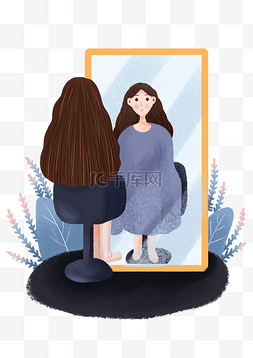 前免费图片_龙抬头剪头发镜子前的小女孩
