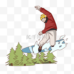 雪上运动图片_手绘冬季旅游滑雪体验男子