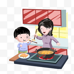 小孩做饭图片_春分做饭人物插画