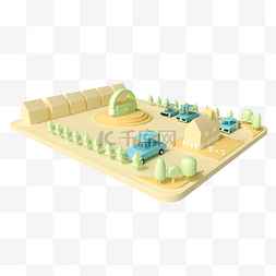 c4d建筑模型图片_C4D浅色系Lowpoly广场场景建筑模型