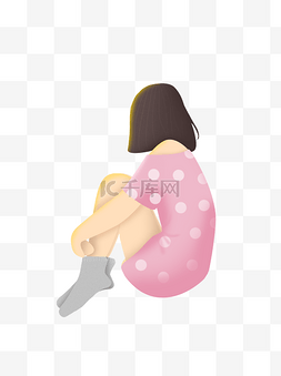 卡通手绘人物背影图片_手绘穿睡衣的女孩可商用元素