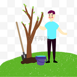 一起植树图片_植树节学生男孩子植树种树