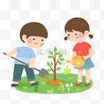 植树节植树人物男孩女孩植树