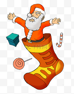圣诞节从袜子里擦糖果的圣诞老人
