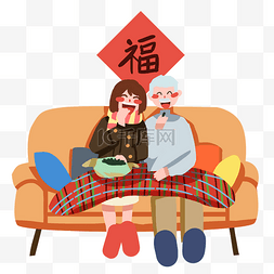 小女孩看电视图片_团聚看电视人物插画