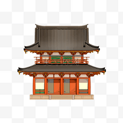 手绘唐朝建筑寺庙楼房