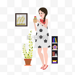 wifi穿墙图片_卡通风端着花盆的女孩