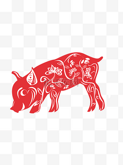 红色创意剪纸风图片_中国风喜庆创意猪窗花剪纸可商用