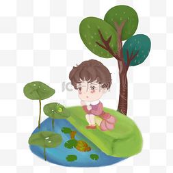 生机勃勃的植物图片_春游小女孩在湖边的趣事