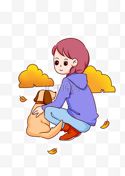 秋季时尚女孩和狗狗