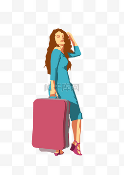 提行李箱图片_春分提行李箱的女人免扣元素