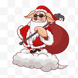 圣诞老人白胡子图片_戴墨镜的圣诞老人和礼物包裹插画
