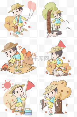 黄树叶子图片_卡通手绘秋冬户外游玩