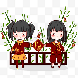 新年福袋元宝图片_2019年中国风小女孩儿过新年拜年