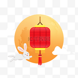 风中月图片_中秋节黄色月亮中国风灯笼奔跑的
