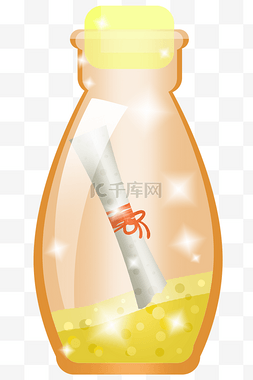 黄色唯美插画图片_唯美的黄色漂流瓶插画