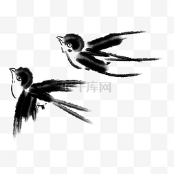 卡通黑色中国风水墨飞鸟