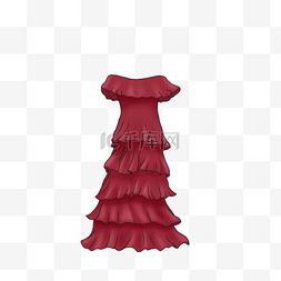 手绘风格女士红色长裙服装