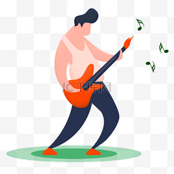 飘舞的布图片_手绘正在弹吉他的人飘舞的音符免