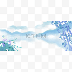 中国风小山峰图片_卡通手绘竹子兰花