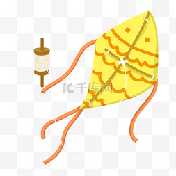 挂在树上的风筝图片_手绘卡通黄色风筝插画