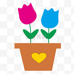 粉色植物盆栽图片_矢量手绘卡通玫瑰花盆栽