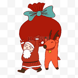 手绘卡通可爱圣诞节圣诞老人与麋