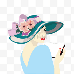 戴花的女人图片_手绘优雅的戴帽子的女人免抠矢量