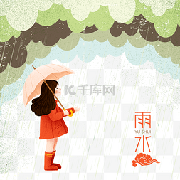 猪年农历图片_猪年节气雨水春天红色雨衣少女PNG