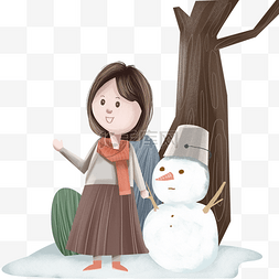 小女孩与雪人的冬季