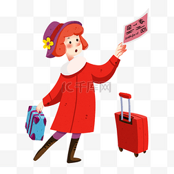 紫色的行李箱图片_春运回家的小女孩