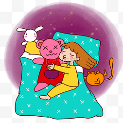 熊睡衣图片_手绘卡通可爱童话小女孩