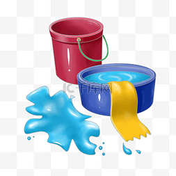 蓝色水桶图片_水盆水桶装饰插画