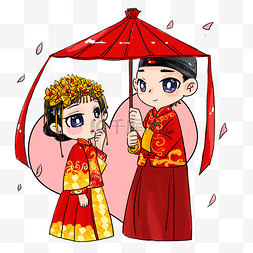 卡通喜庆结婚图片_古代古装结婚礼服喜服新郎新娘手