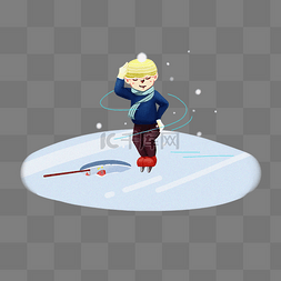 蓝色溜冰鞋图片_大雪蓝色手绘在冰面上滑冰即将掉