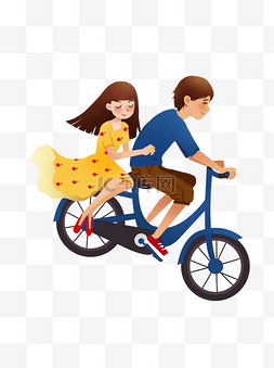 骑自行车卡通情侣图片_骑行的情侣浪漫图案元素