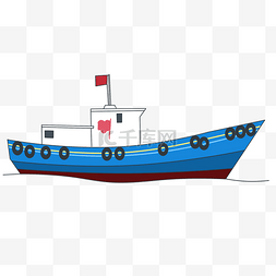 卡通手绘轮船图片_蓝色的轮船手绘插画