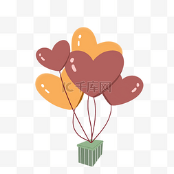 爱情元素气球图片_七夕情人节彩色气球束礼物盒插画
