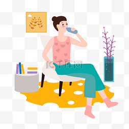 椅子的图片_卡通风正在喝水的女孩