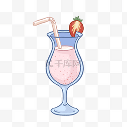 草莓蓝色图片_粉色的草莓奶昔插画