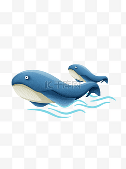 可爱蓝鲸鲸鱼动物园手绘插画可商
