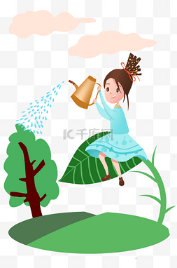 植树节浇水的女孩