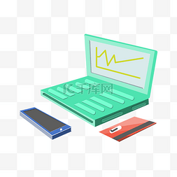 金融蓝色的笔记本电脑插画