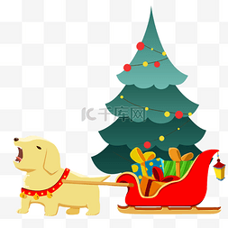 圣诞易拉宝图片_圣诞拉雪橇礼物的可爱拉布拉多小