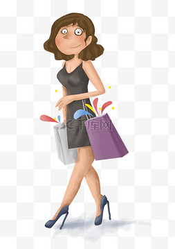购物商场手绘图片_购物节手绘女孩人物