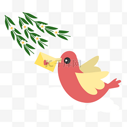 绿叶小鸟图片_卡通插画风春天送信的小鸟